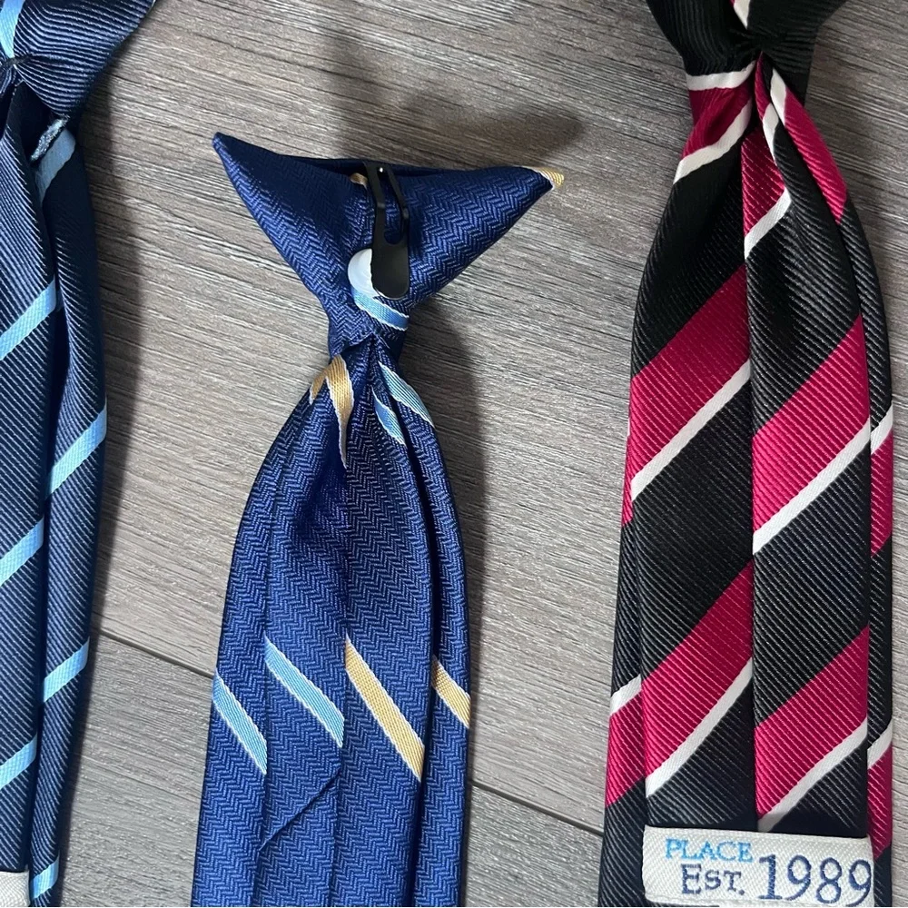 3 Boys Striped Clip On Ties Set - Blue and Red Festive